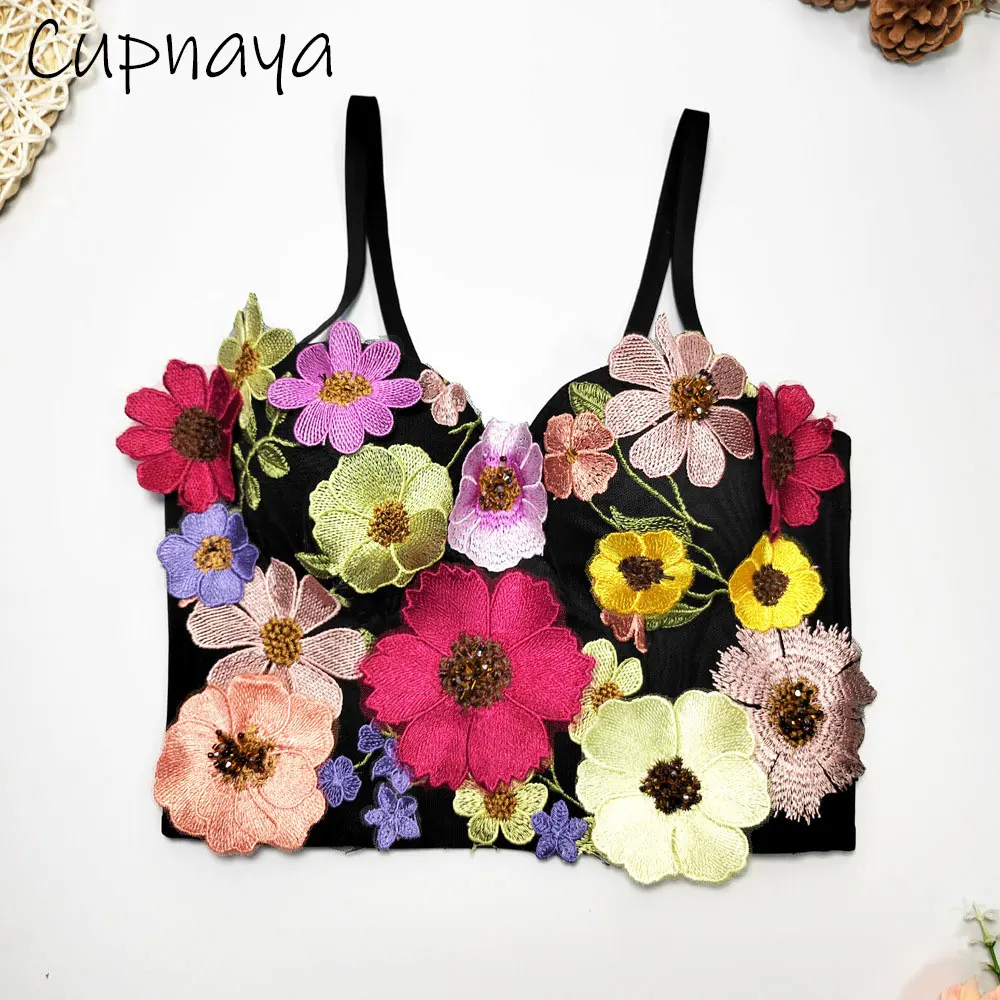 

Cupnaya 3D Flower Decor Women Cotton Crop Top Sexy Push Up Bustier Removable Strap Corset Bralette Tube Tanks Inner Camisole