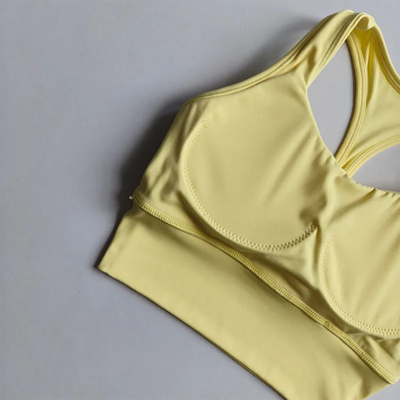 Damen Racer-Back Sport-BH Fitness-Weste Lauf-Gym-Top mit festen Cups Pilates-Trainings-Tanktop Sportbekleidung – Detail 12