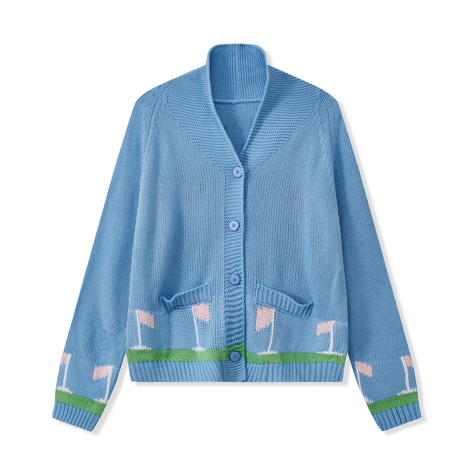 Women s Autumn Loose Cardigan Sweater Golf Car Heart Print Long Sleeve Round Neck Button Down Knitwear