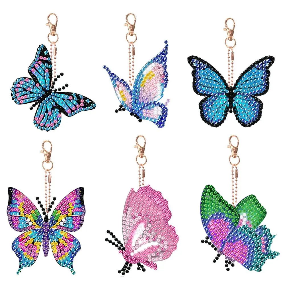 

DIY Diamond Painting Keychain Cartoon Painted Butterflies Mosaic Embroidery Keychain Pendant for Adult Kid Purse Handbag Decor