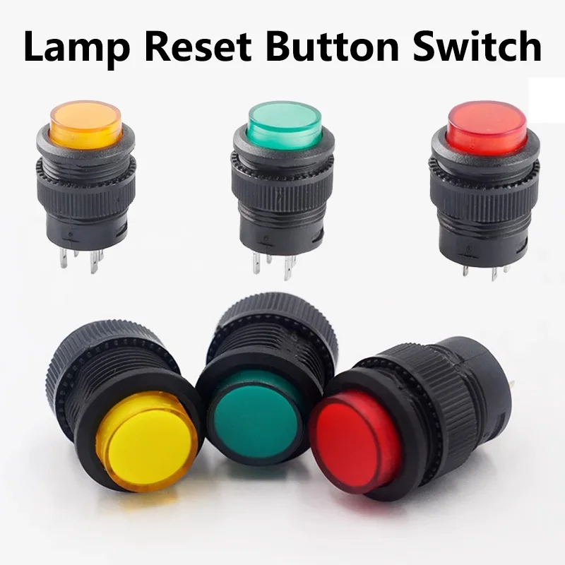 5/20/100PCS R16-503AD/R16-503BD With light LED Push Button Switch Jog Reset Self-Locking Switch Round 4 Pin 2 Pin 16MM  3V