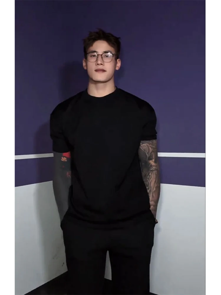 Pure Bla Slim Fit ort Sve Men's T-irt oulder Width Regular Fitn Summer Breathable round Ne Casual Top