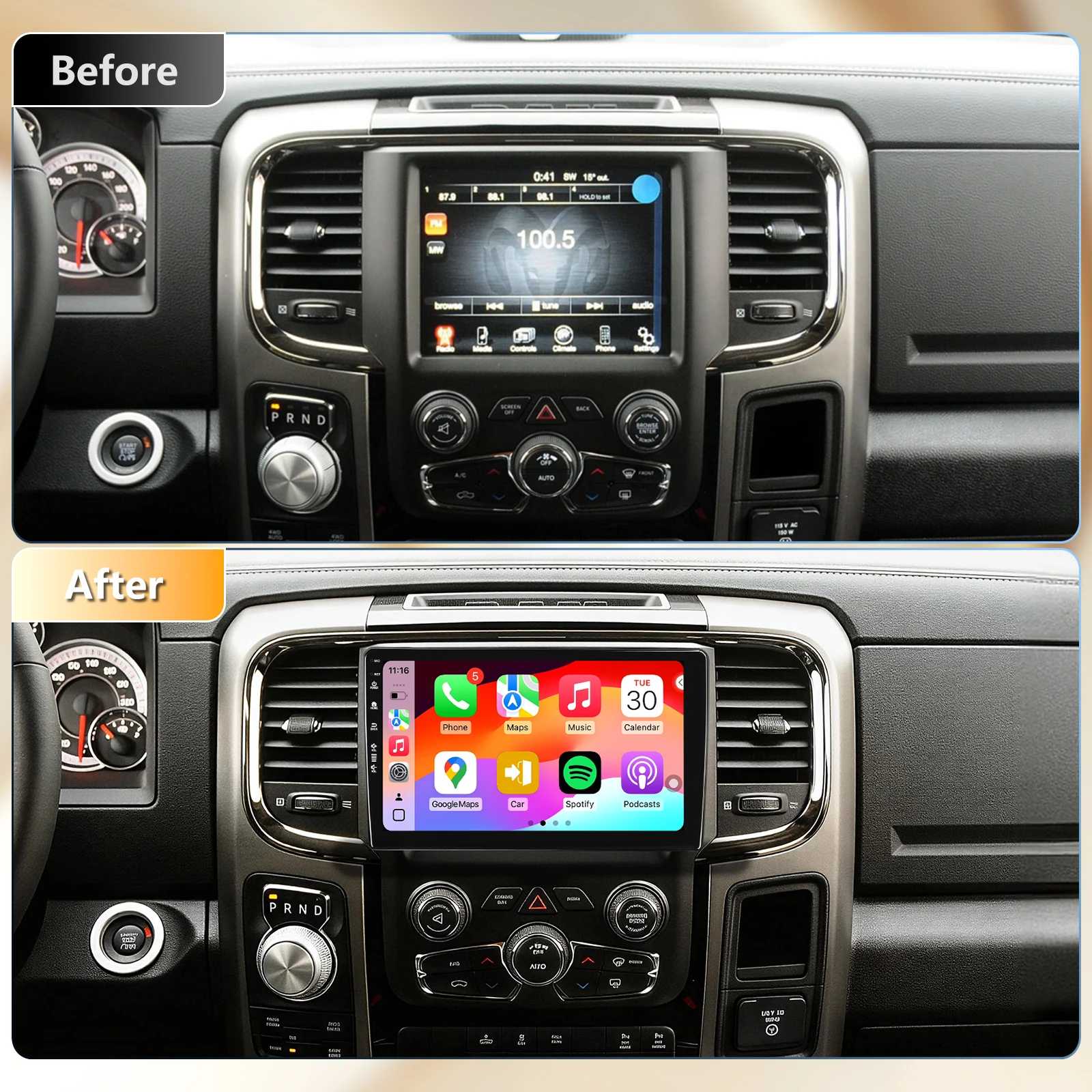 Car Radio For Dodge RAM 1500 2500 3500 2013-2018 Android13 Wireless CarPlay Android Auto Touch Screen GPS Navigation Bluetooth FM HD Backup Camera (2Ram+64Rom)