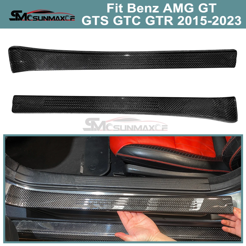 For Benz AMG GT GTS GTC GTR 2015-2023 Dry Real Carbon Fiber Door Sill Threshold Strip Cover Plate Stick On Car Protection Trim