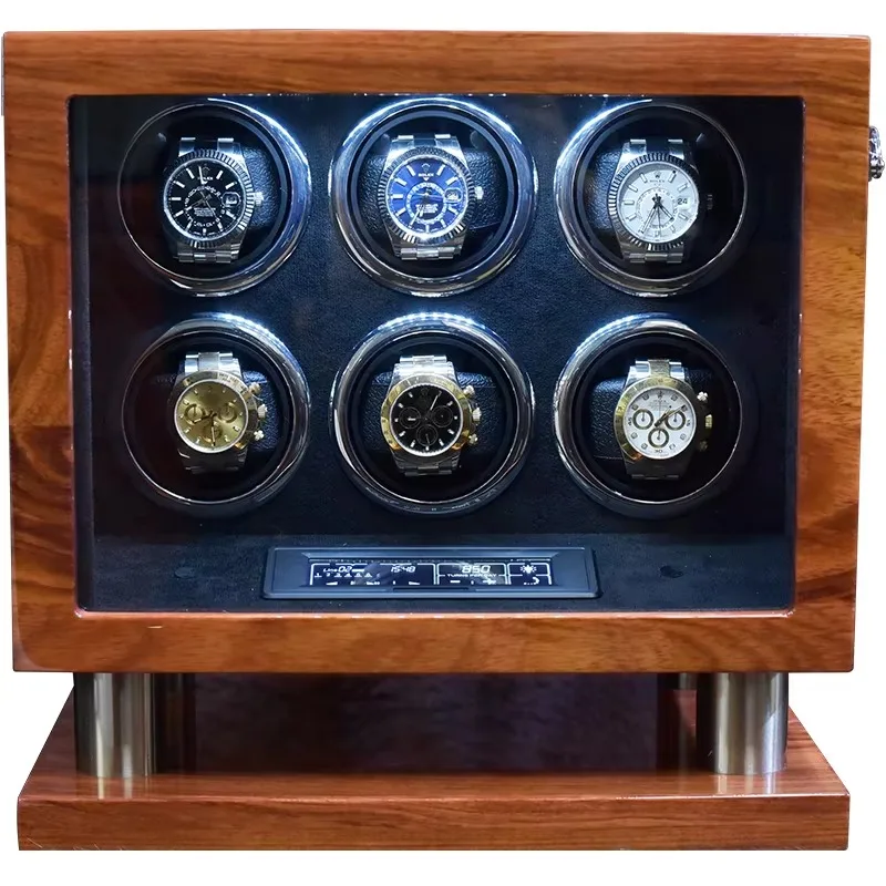 Touch Control Wood Watch Box 6-Slot Display Case for Watches Gift Box