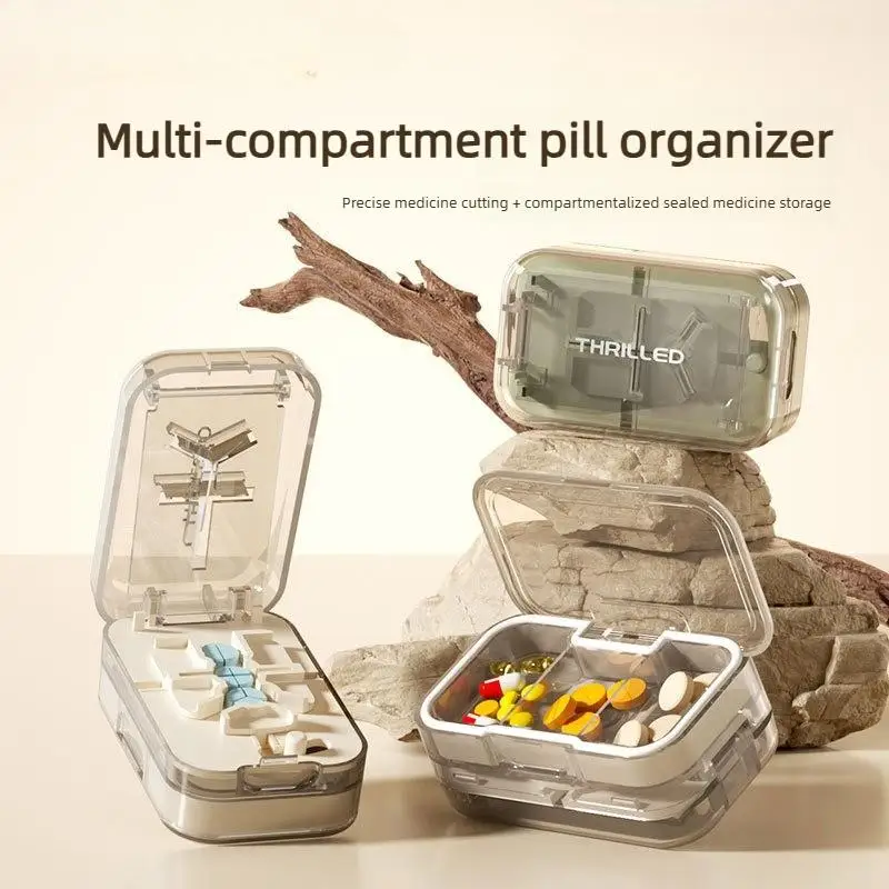Multi-Function Pill Cutter and Storage Box with 1/2 1/3 1/4 Cutting Blades Portable Pill Splitter and Organizer