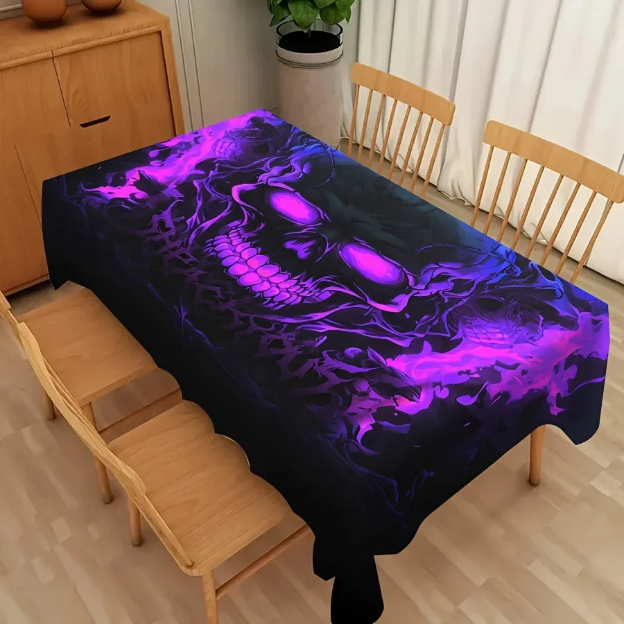 - 1pc Cool Purple Demon Skull Pattern Kitchen Tablecloth for Halloween Party Table Decorationxzj