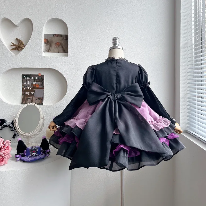 Kuromi-falda de princesa Lolita Sanrios para niñas, Vestido de manga larga, disfraz de Halloween, fiesta de cumpleaños, falda de pastel, regalo para niñas