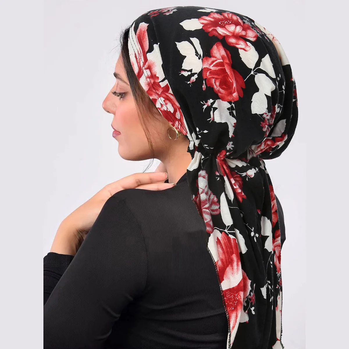 Ramadan Women Muslim Hijab Caps Wrap Head Soft Elastic Long Tail Turban Bonnet Fashion Print Headdress Wearable