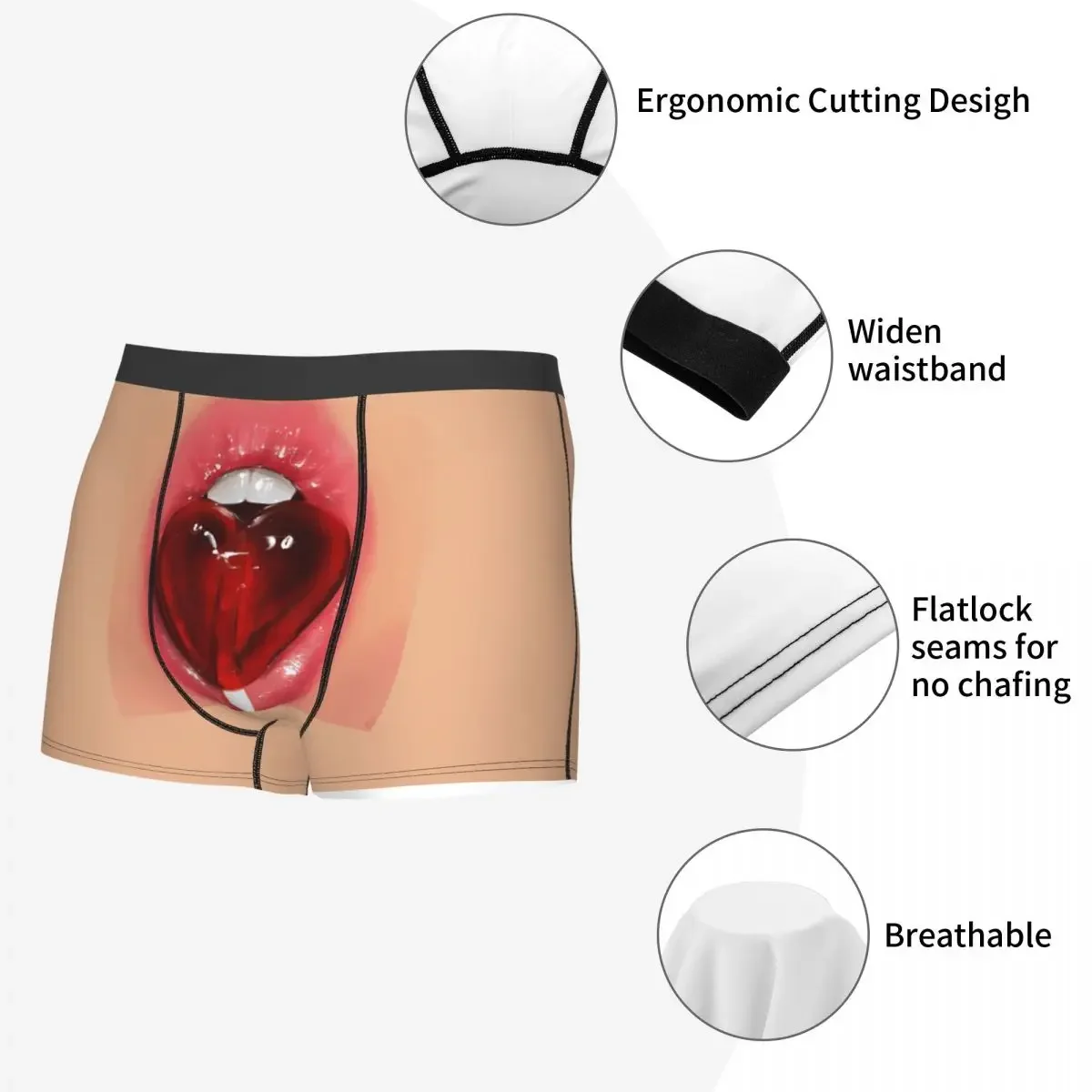 Funny Boxer Shorts Panties Briefs Men Sexy Red Lips With A Lollipop Underwear Mid Waist Underpants for Homme Plus Size