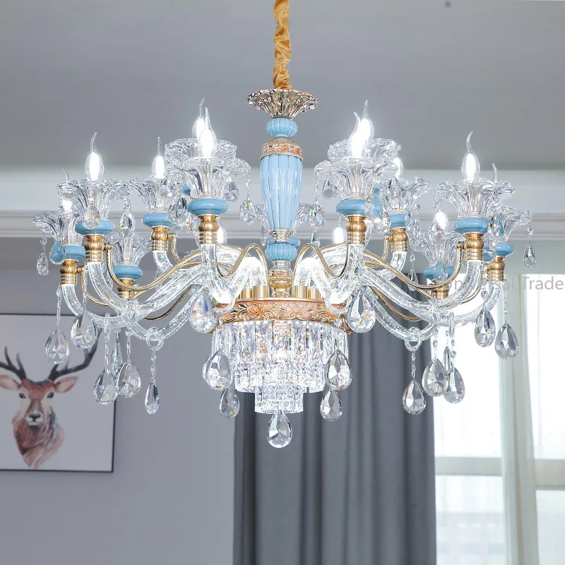 

European Luster Crystal Chandelier LED Ceiling Chandelier Simple Living Room Lighting French Restaurant Bedroom Decorative Lamps