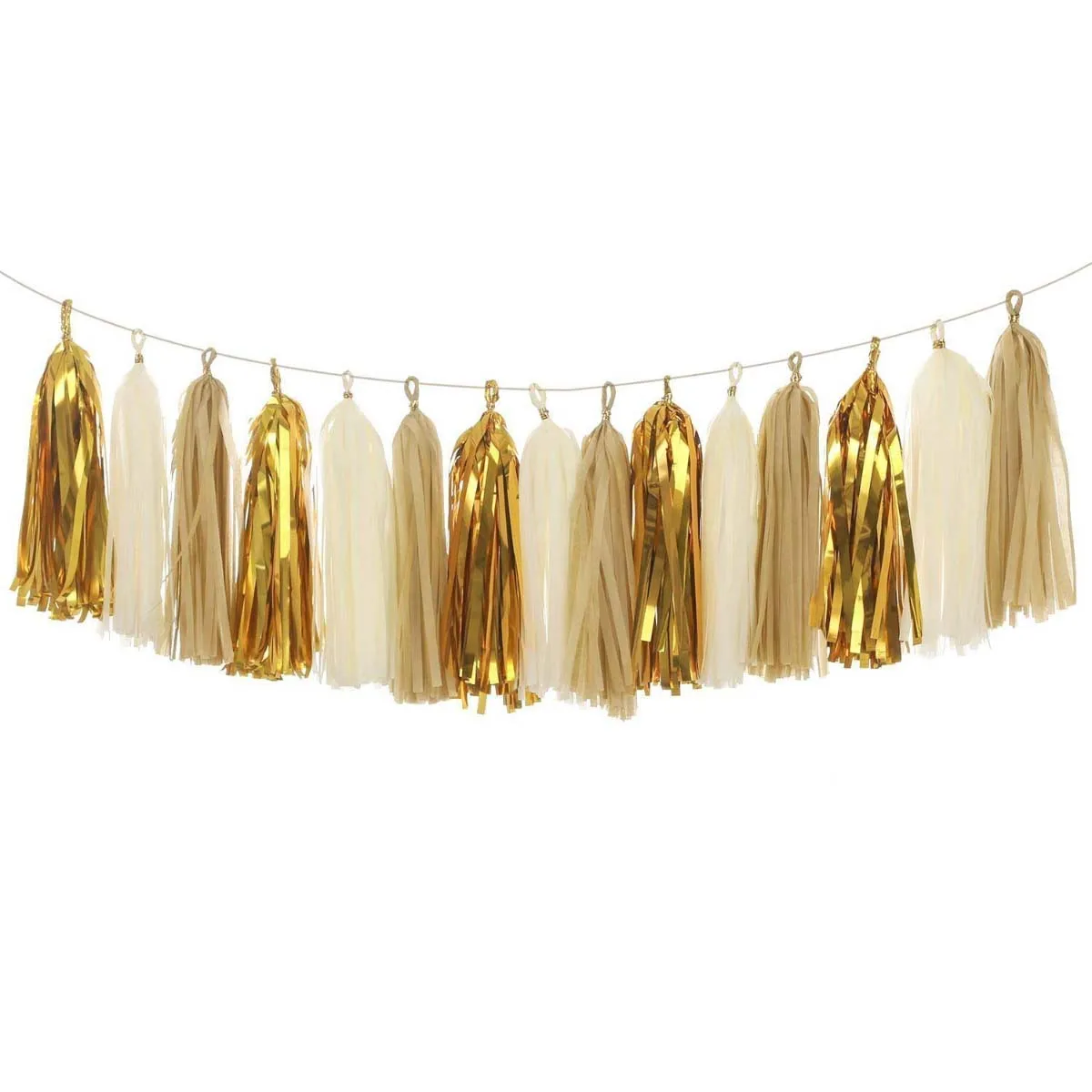 

3pcs 35cm Paper Tassels Colored Garland Banners Party Supplies with 2.5m Rope for Wedding Birthday Party Baby Shower (Beige +