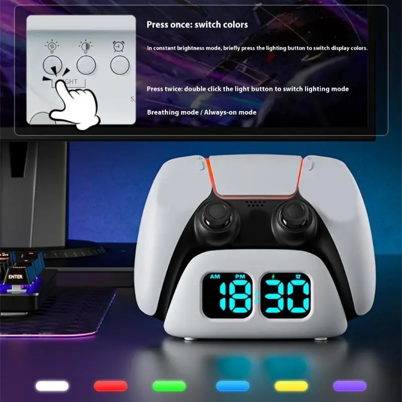 R53C Gamepad Charging Stand مع عرض الوقت على مدار الساعة ومراقبة وحدة تحكم الشحن