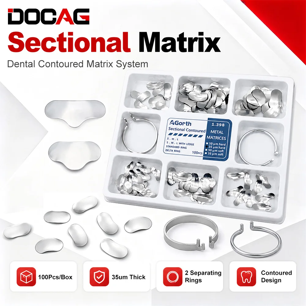 100Pcs/Box Dental Matrix Sectional Contoured Metal Band 1.398 35um Hard Forming Clip Dentist Tools Accessories