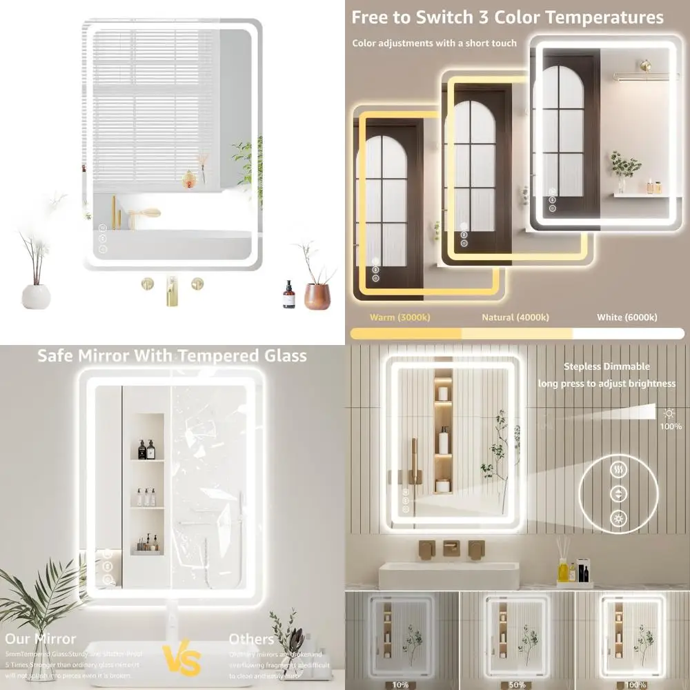 

20x28 Inch LED Bathroom Mirror with Anti-Fog, Tri-Color Lights, Touch Sensor, and Tempered Glass