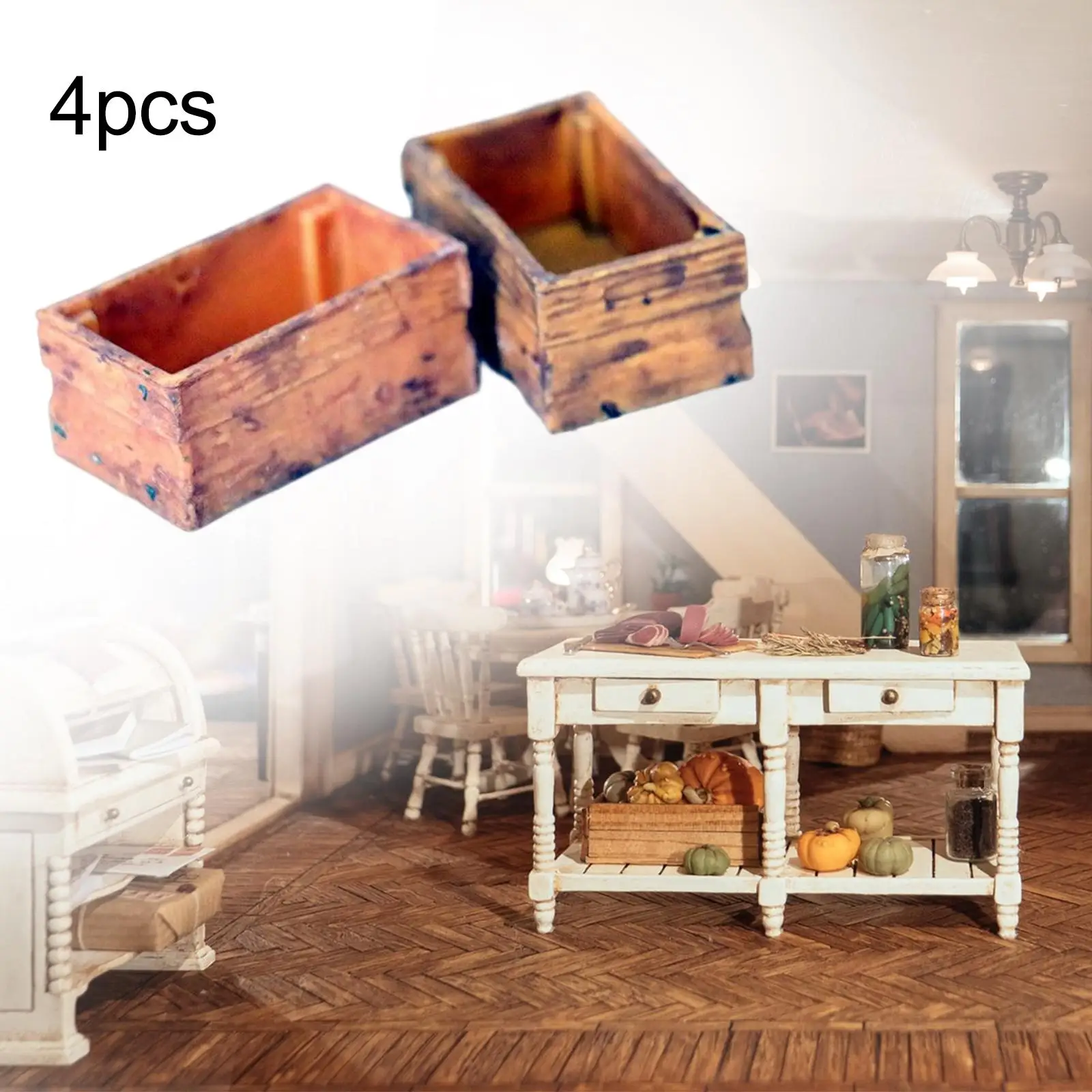 4Pcs 1/12 Dollhouse Wooden Box Pretend Play Furniture Toys Vegetable Storage Box