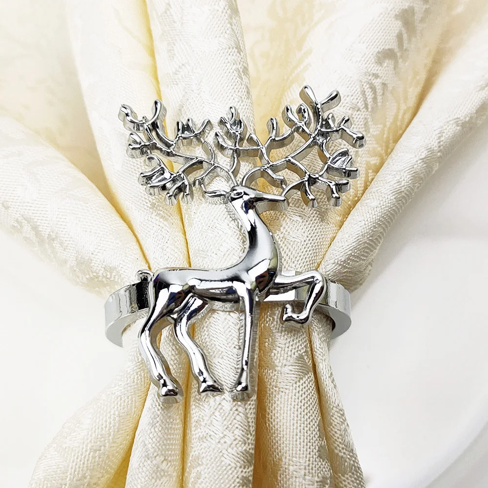 6Pcs Christmas Napkin Rings Deer Design Napkin Holder Home Table Decor Christmas Party Gold Alloy Napkin Buckle Xmas Ornament