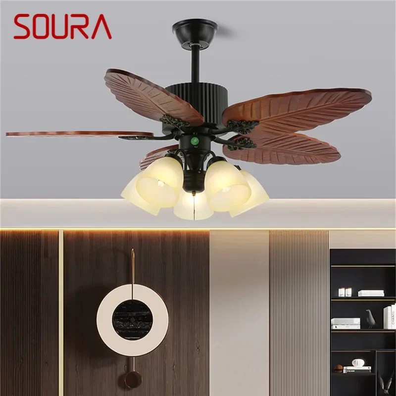 SOURA European Luxury LED Fan Light American Retro  Living Room Restaurant Bedroom Ceiling Fan Light Remote Electric Fan Light