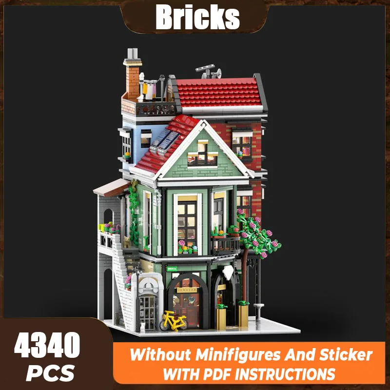 

Moc block street view model townhouse with jewelry and pancake house technology modular block gift DIY set assembly