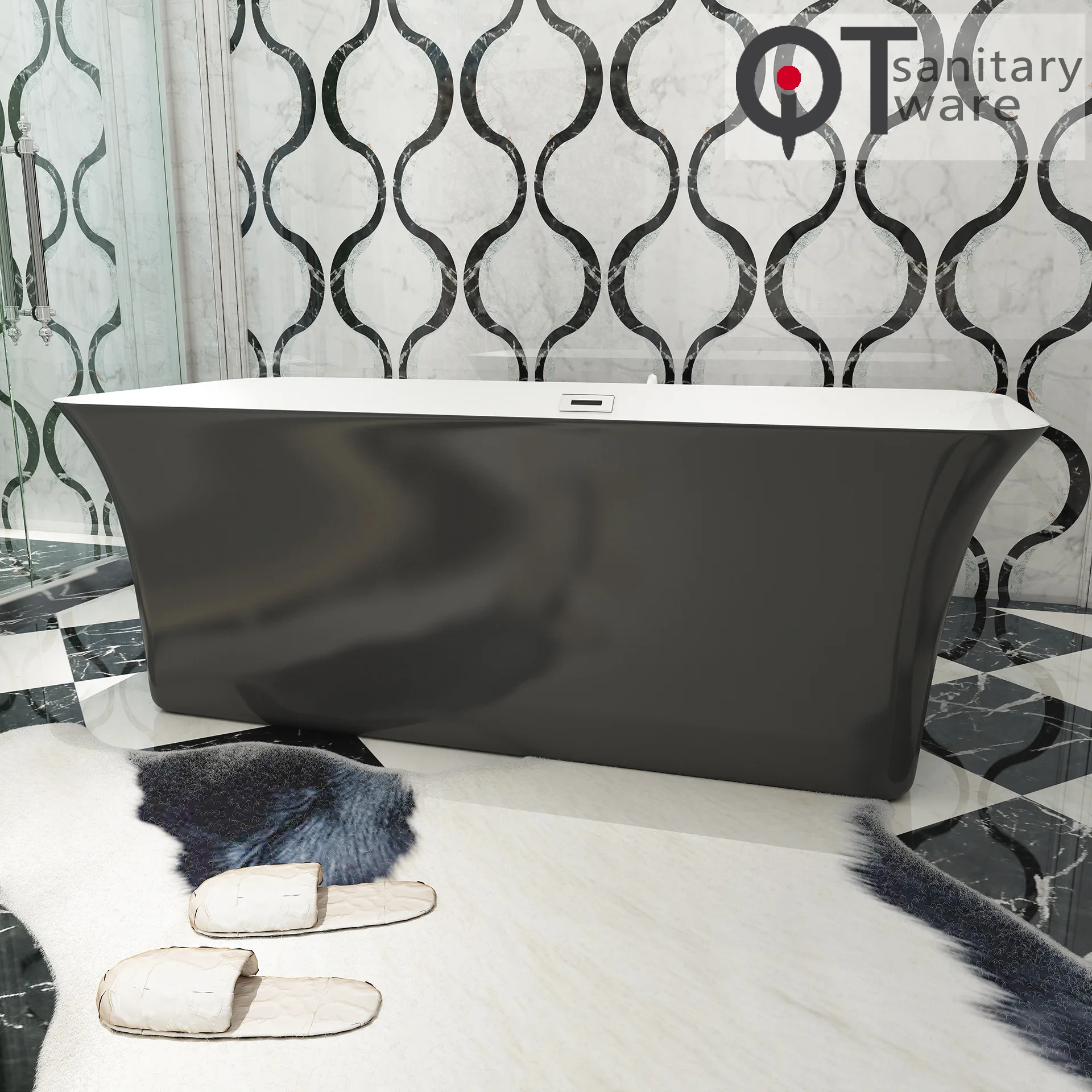 Flat curved surface rectangular independent bathtub, hotel home bed and breakfast spa general model QT-063