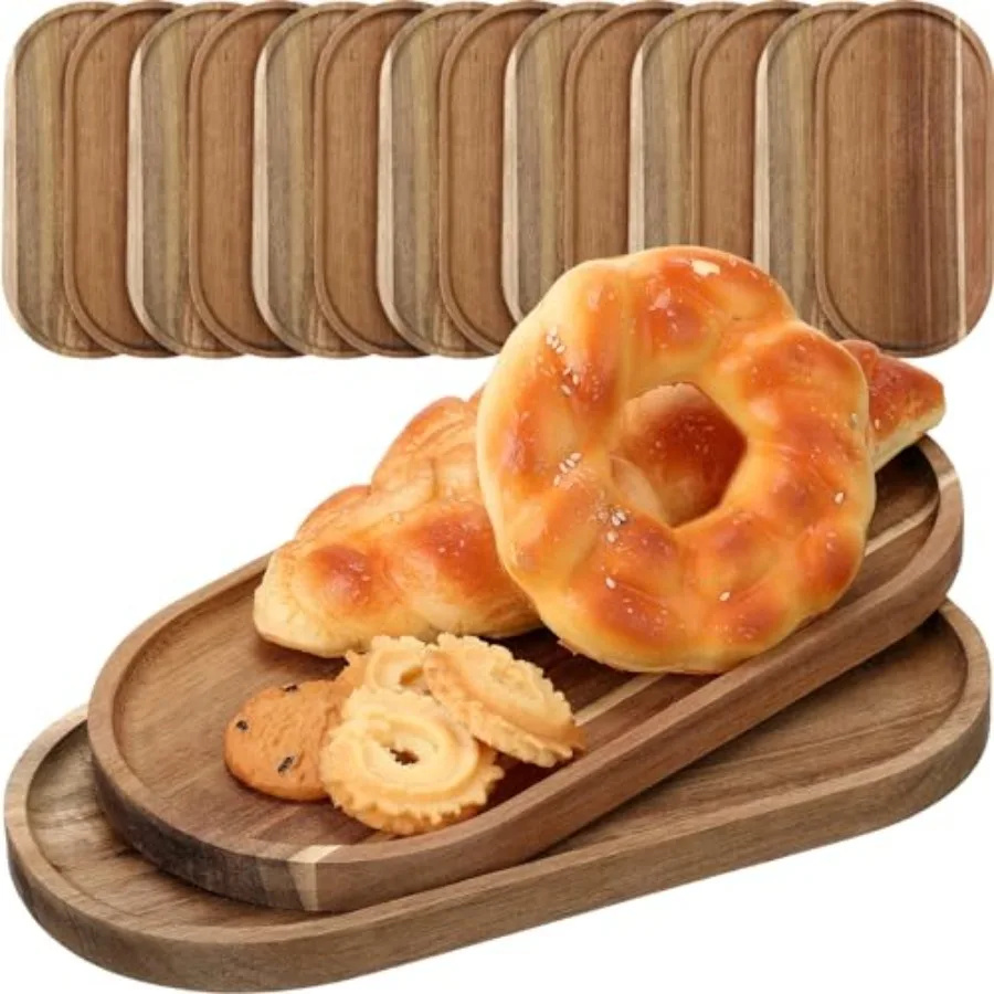 

18 Pieces Acacia Wood Tray Set 10 x 5 Inch Acacia Oval Wood Tray Platters Plates Set for Fruit Cheese Dessert Appetizer Vegetab