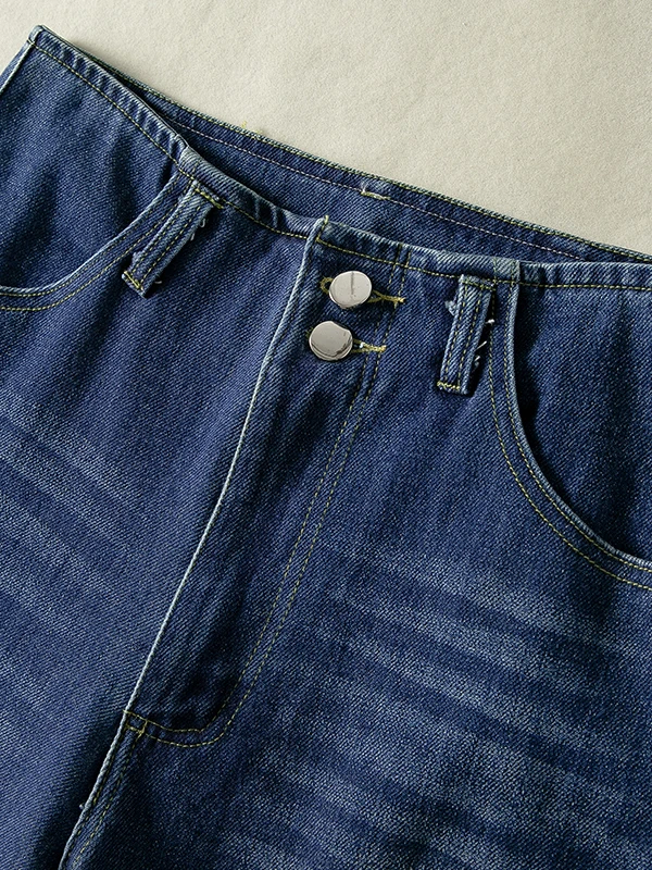 High Waist Wide Leg Loose Fit Women's Jeans Autumn Winter Cotton Trousers Drapey Feel Elastic Waistband Elegant Draped Look