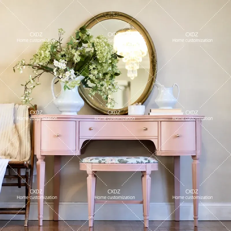Korean Pink Dresser with Drawers Locker Frame Structure Makeup Table High End Furniture Customization