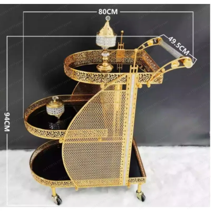 High-end Light Luxury Retro Middle East Trolley Dessert Cart Restaurant Cart Tea Cart Food Delivery
