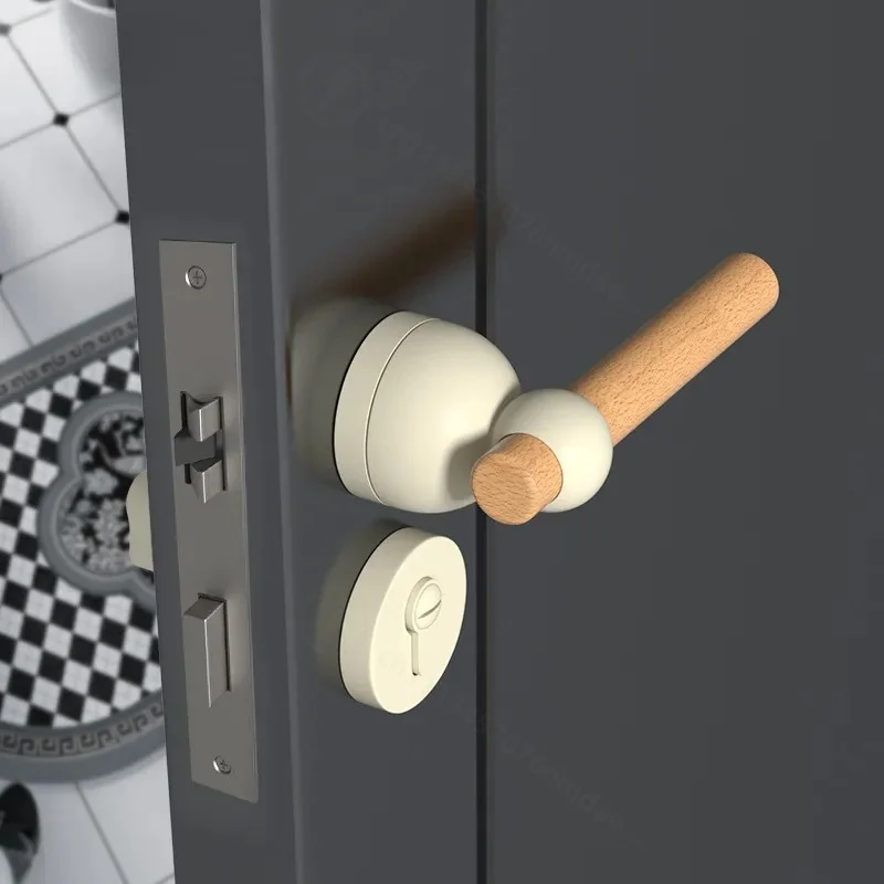 French Cream Style Indoor Door Lock Milk White Universal for Bedroom Bathroom Solid Wood Door Handle