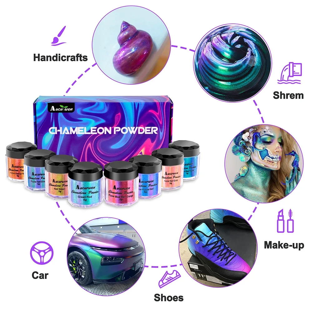 5g*8 Colors Mirror Chameleons Pigment Set Magic Discolored Pearlescent Powder DIY Crystal Epoxy Resin Mold Jewelry Making Dye