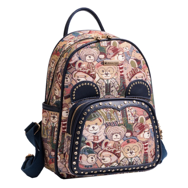 Luxury Women Backpack Designer Cartoon Bear Cute High Quality Leather Fashion School Bags Multifunction Large Capacity Backpacks