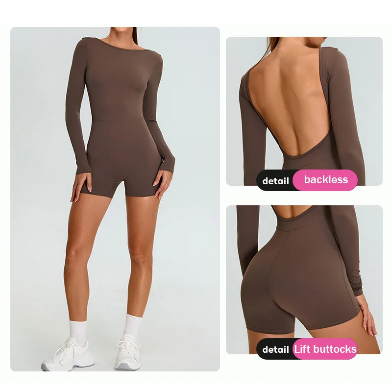 Outdoor Elastic Back Long Sleeved Jumpsuit Yoga Suit Tight Fitting And Quick Drying Suitable For Yoga Enthusiasts