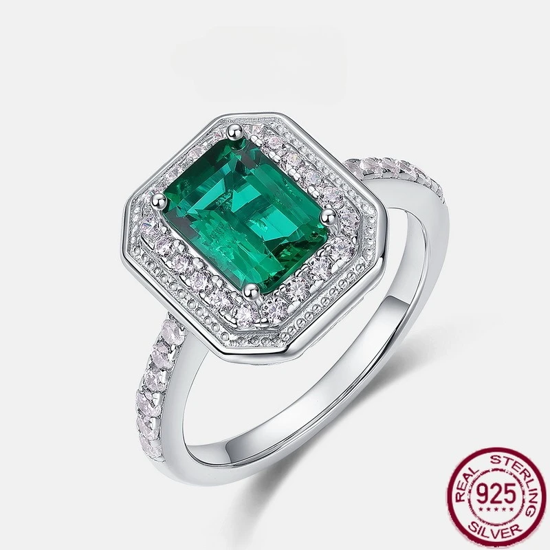 

New S925 pure silver classic geometric emerald color treasure ring banquet wedding light luxury wedding jewelry