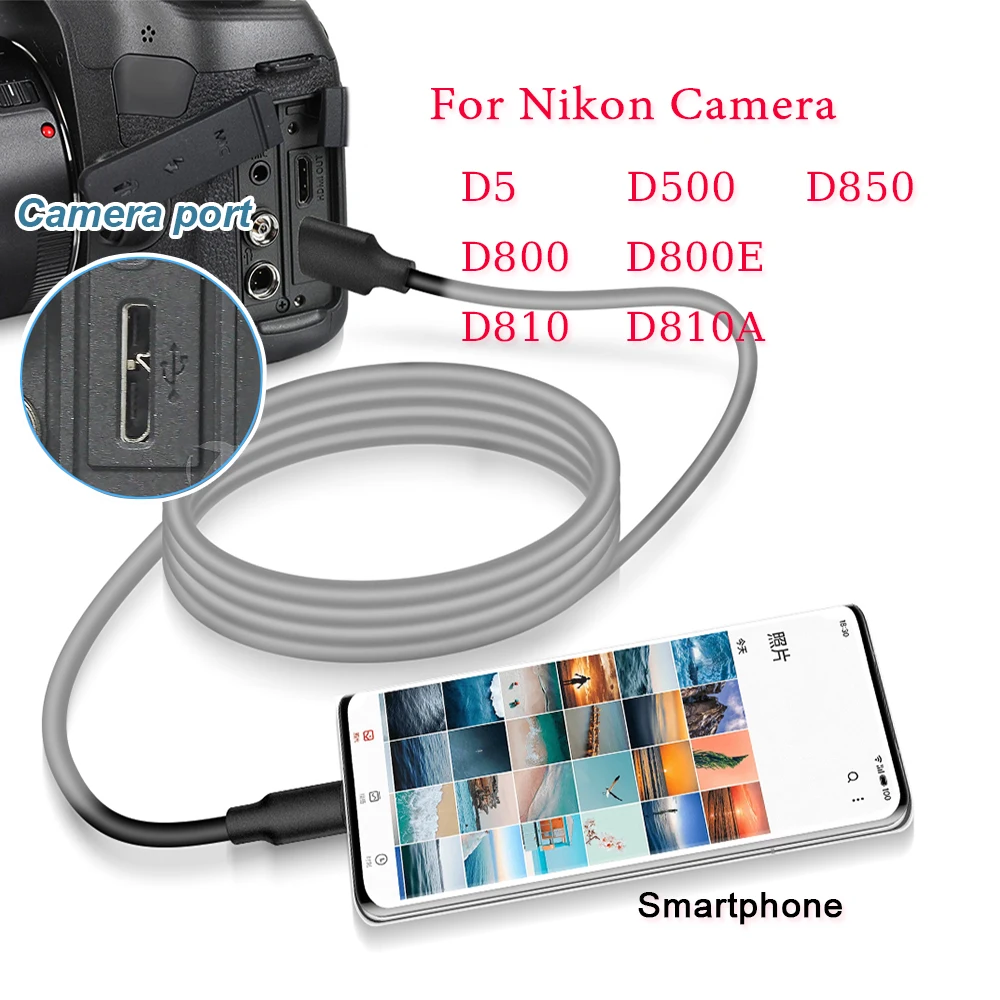 Cable OTG para teléfono móvil tipo C a cámara USB3.0, para cámara Nikon D5 D500 D800 D800E D810 D810A D850, transmisión de datos USB3.0