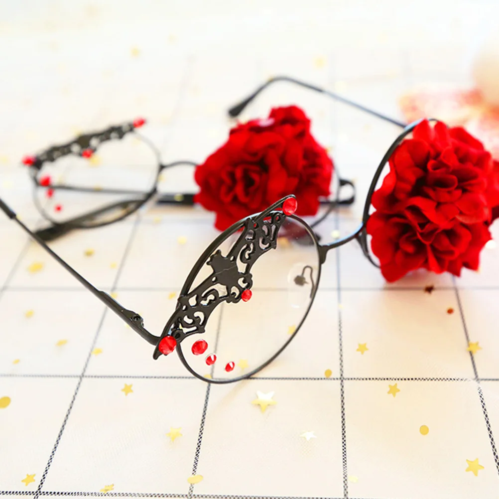 

Retro Punk Lolita Bat Rose Glasses Steam Plain Optical Eyewear Costume Party Accessories Health Care