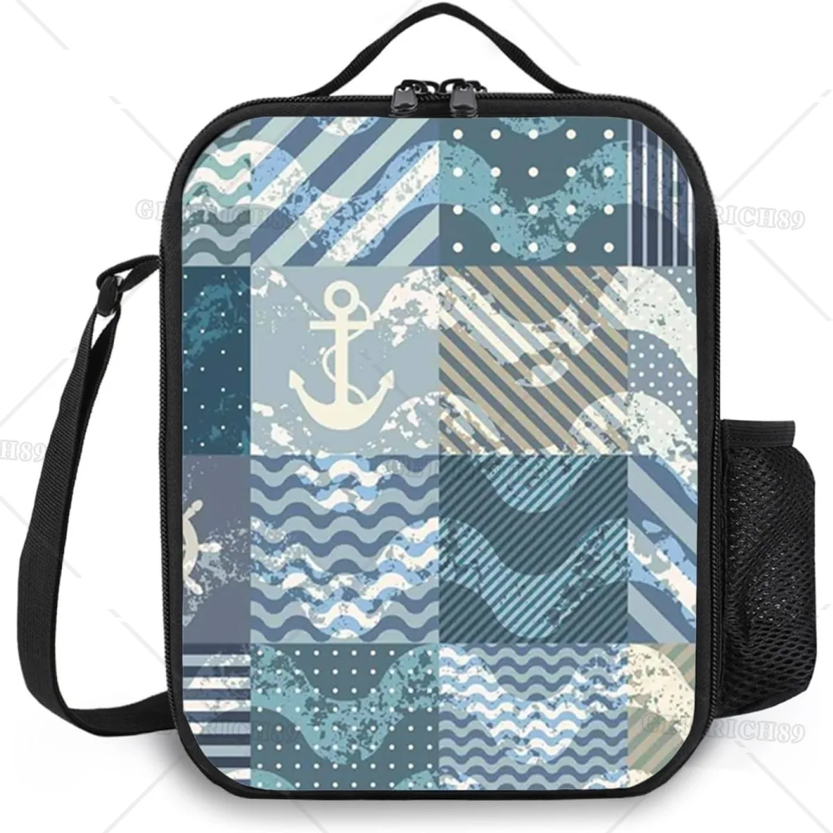 

Patterns Squares Style Nautical Lunch Box for Men Women Adults Reusable Portable Lunch Bag for Office Work Picnic,Camping