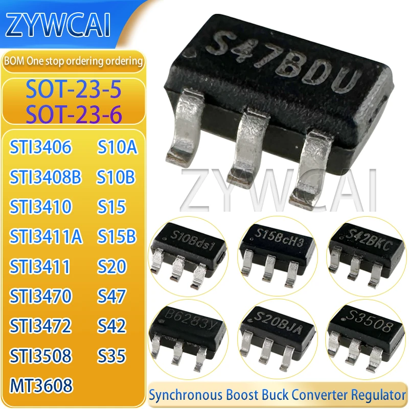 Conversor buck-boost MT3608 STI3411 S20 STI3508 S35 STI3472 S42 STI3470 S47 STI3411A S15B STI3410 S15 STI3406 S10A STI3408B S10B