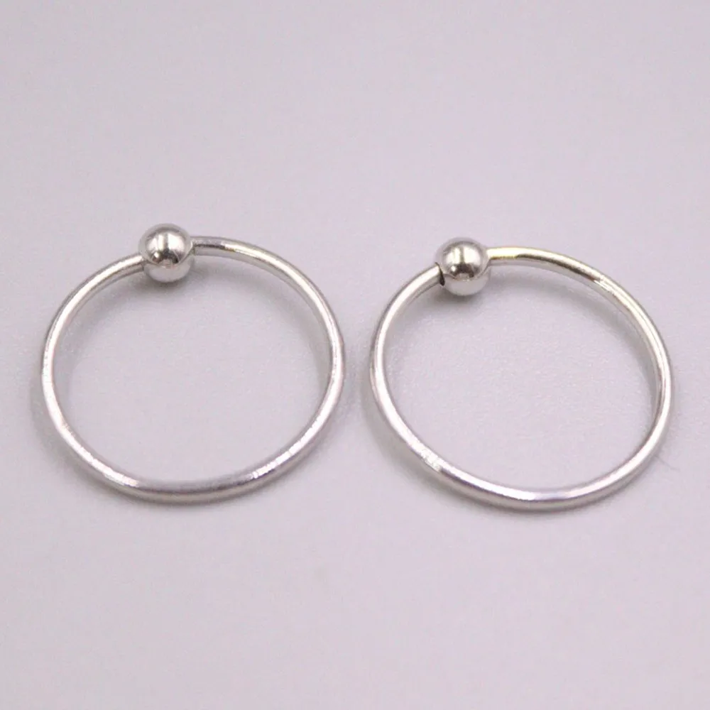 

Real Pure 18K White Gold Hoop Women Lucky Smooth Glossy Bead Circle Earrings 0.46g