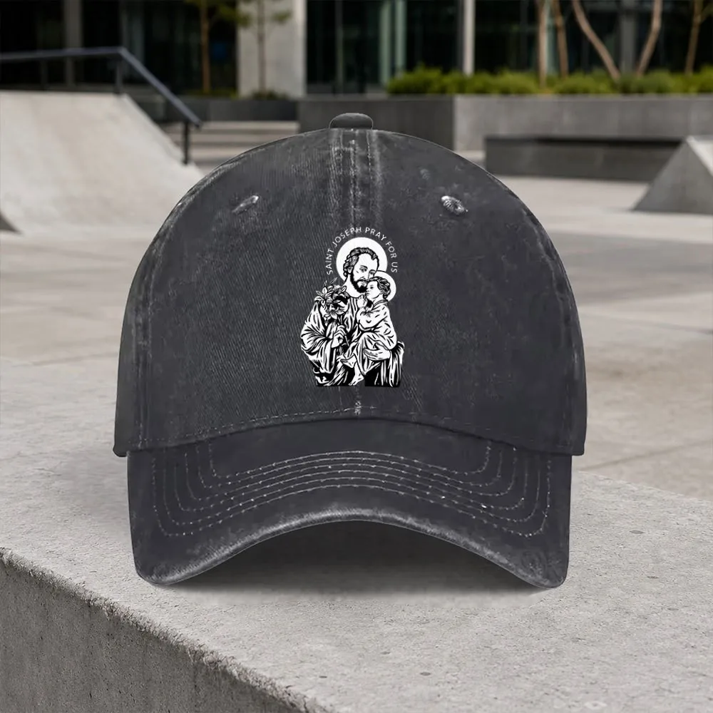 St.-Joseph-Embrace-Print-Washed-Cotton-Baseball-Cap-Unisex-All-Season-Outdoor-Casual-Hat