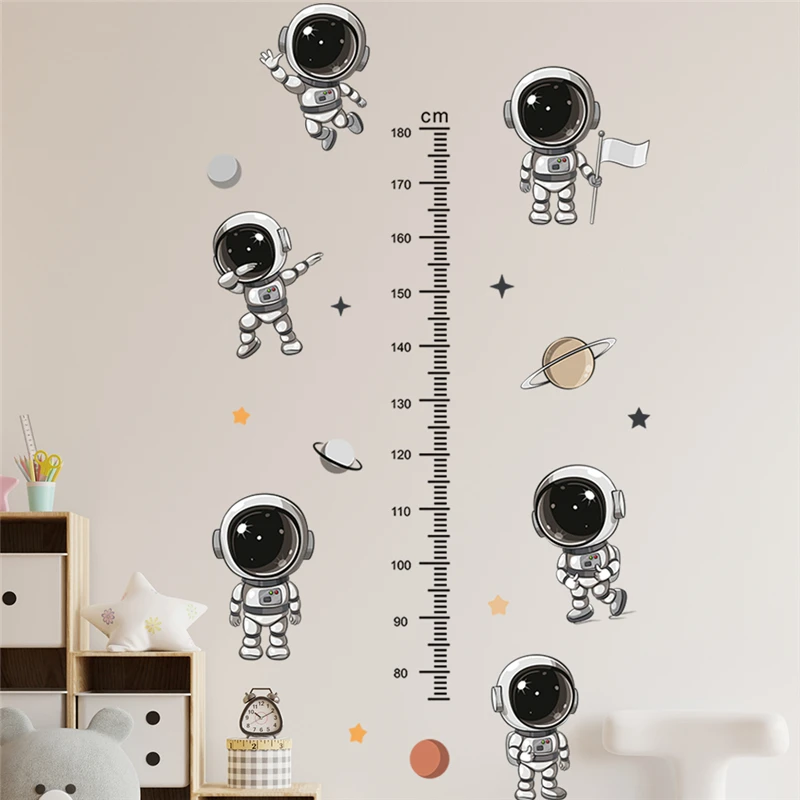 Cartoon Astronaut Wall Stickers For Kids Height Measure Bedroom Decoration Nursery Mural Art Diy Home Decals Space Posters