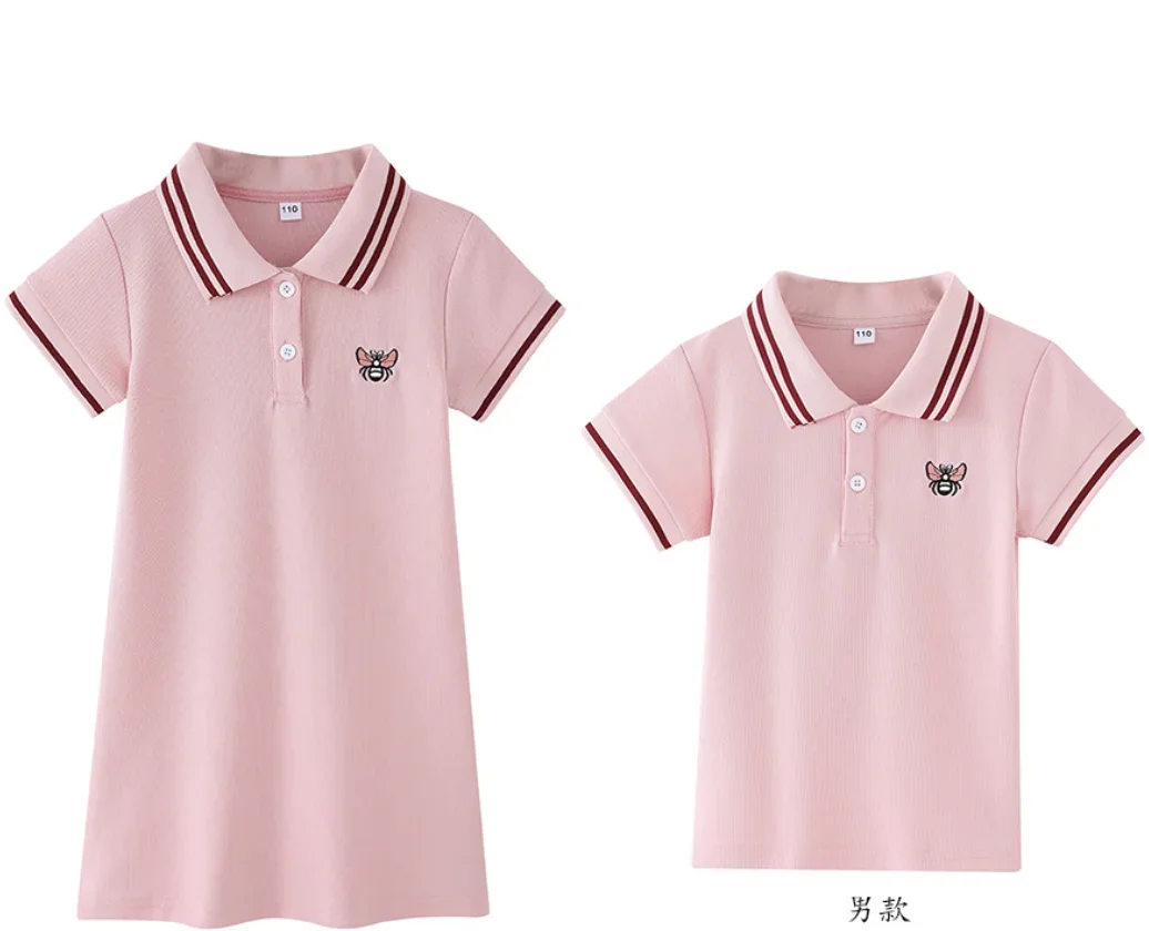 Family Matching Clothes Summer Mother Kids Dresses Cotton Couple Family Look Father Son Polo T-Shirts Tops Mom Daughter Dress