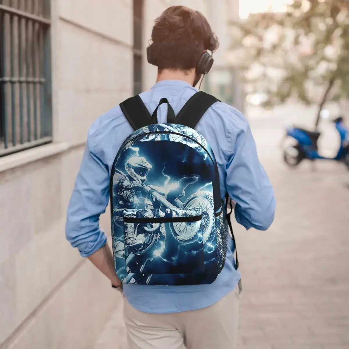 A Motorcycle Rider And Lightning Student Backpack School Bag Hiking Travel Daypack for Men Women Bookbag Shoulder Bags