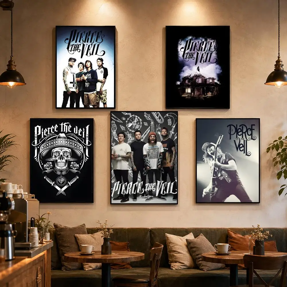 Rock Band P-Pierce The Veil Poster Self-adhesive Art Waterproof Paper Sticker Coffee House Bar Dorm Room Wall Decor