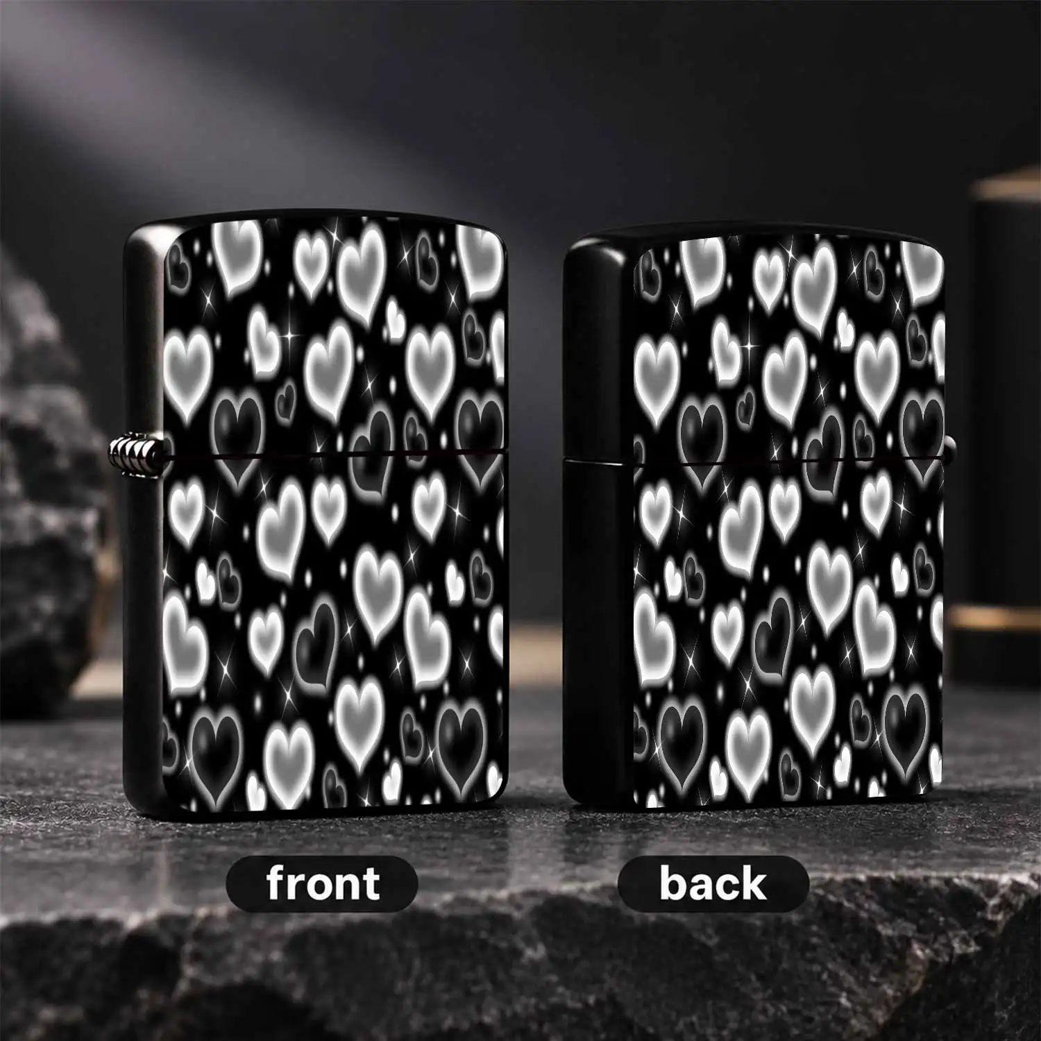 Stylish Glowing Hearts Print Lighter, Sparkling Monochrome Neon Heart Pattern Decorative Lightweight Pocket Lighter, Delicate All-Match Accessory For Daily Camping Dating Gathering, Thoughtful Unique Prac A Humorous And Interesting Lighter