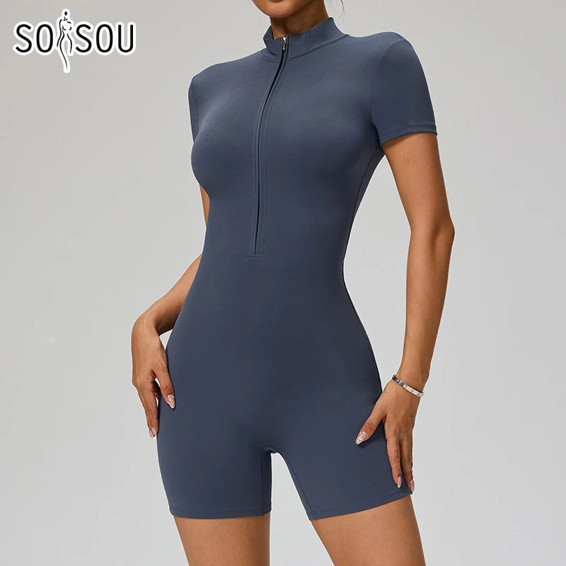 New Zipper Jumpsuit Women Short Sleeves Clothing Sportswear Woman Gym Yoga Sport Sets Nylon Workout Sets Women Tracksuit