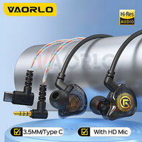 VAORLO Heavy Bass Wired Headphone 3.5mm AUX/Type C In Ear Sports Headset With Mic Noise Cancelling For iPhone 15 Samsung Huawei