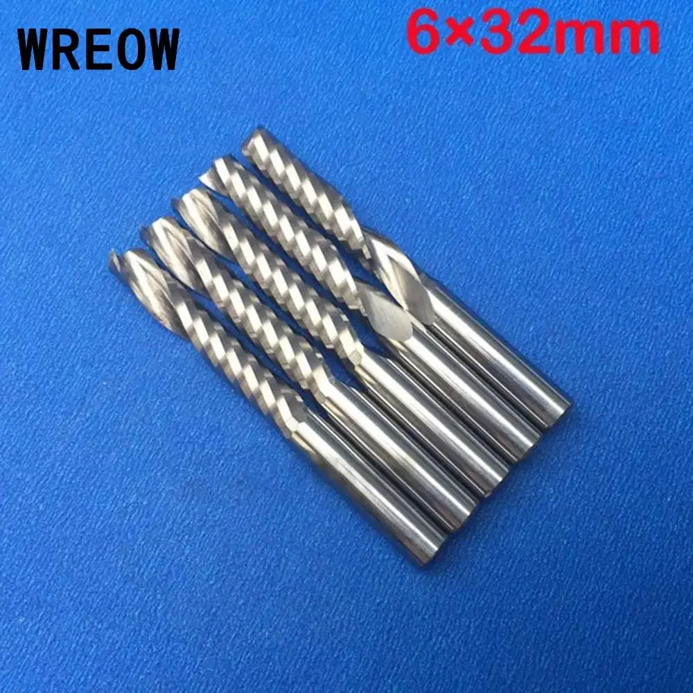 5pcs 6mm Carbide Alloy End Mill Router Bit Single Flute Spiral CNC Cutter Cutting Milling Tools For Wood 32mm