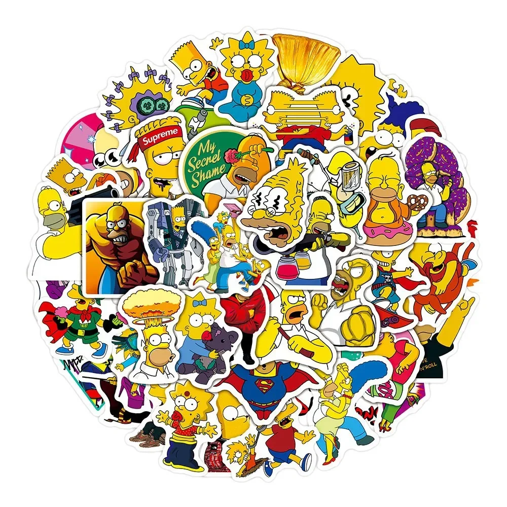 50 Uds. Pegatinas de dibujos animados de Disney The Simpsons Graffiti DIY teléfono monopatín portátil equipaje bicicleta PVC calcomanías impermeables juguete para niños