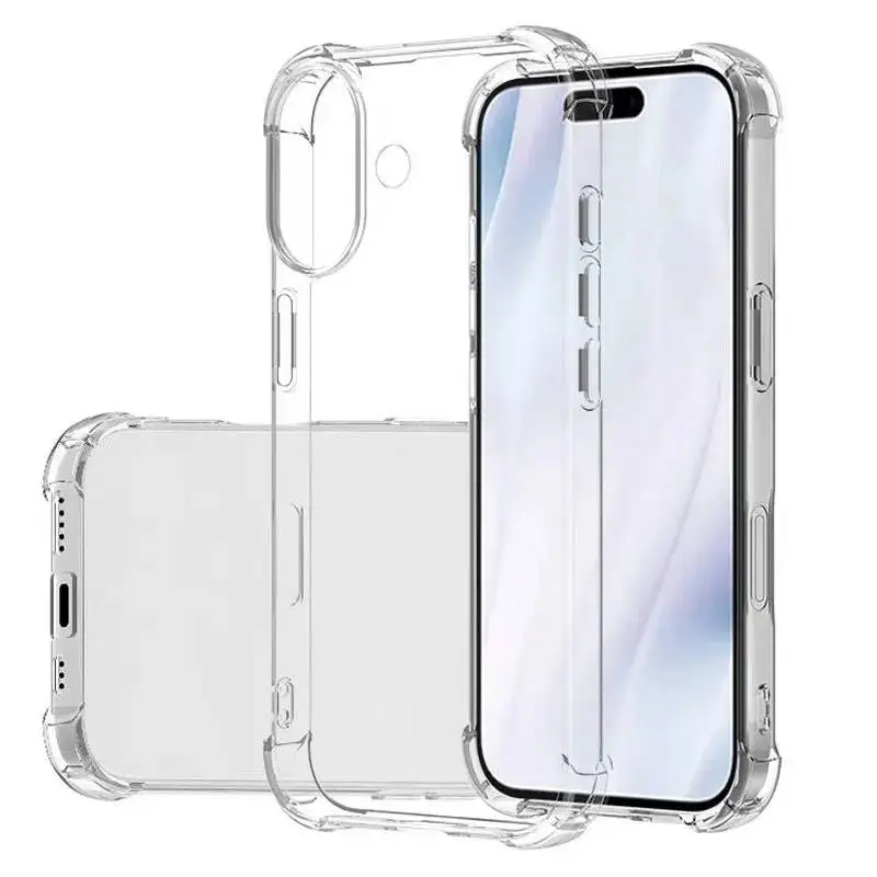 

Ударопрочный прозрачный чехол для iPhone 11, 12, 14 Pro Max, 16 Plus, 13 Mini, 17 Air, силиконовый, мягкий, прозрачный