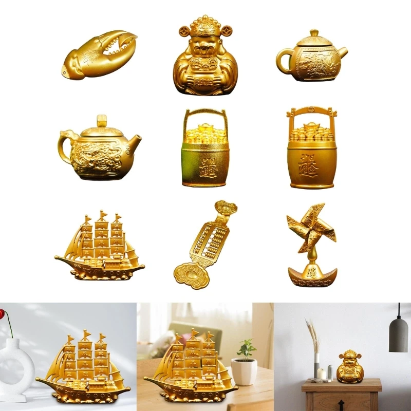 Fengshui Golden Sailing Ship Sculpture Decorations Miniature Metal Wealth Symbol Statues for Desktop Ornamentation